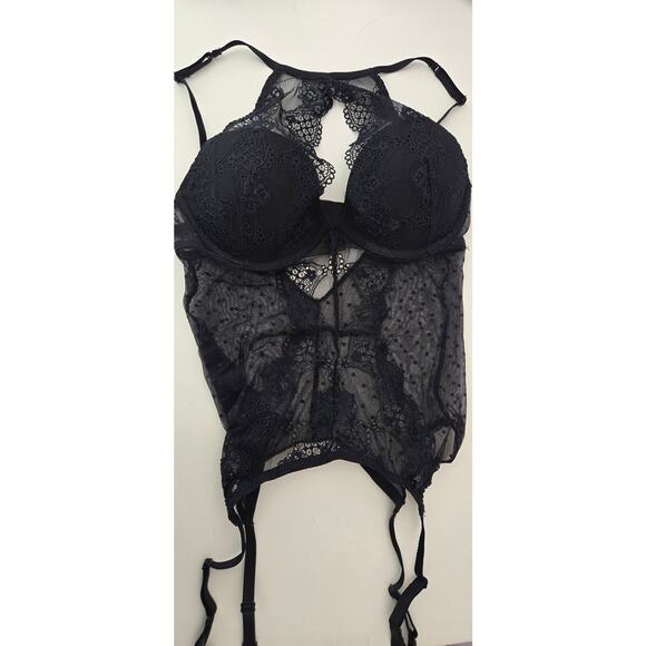 Adore Me Heathyr Push Up Bustier with Matching Thong Panty Black Size Small NWT - Picture 5 of 5